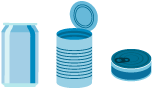 Illustration of an aluminum can and two tin cans.