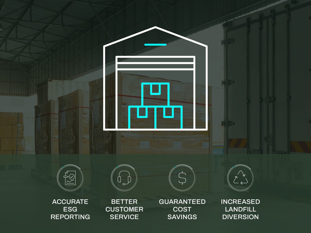 An icon of a warehouse with shipping boxes and the words 