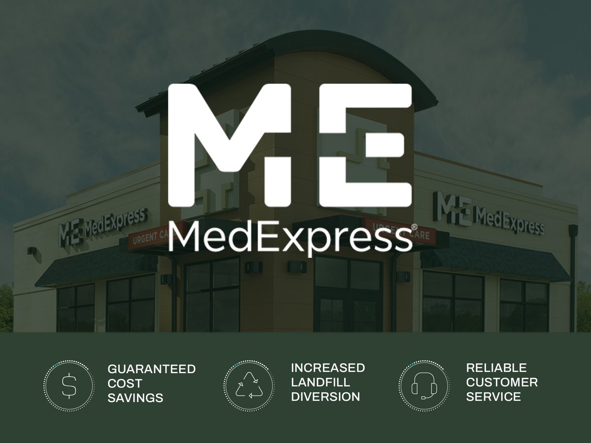infographic showcasing how RoadRunner benefited the following values to MedExpress: Guaranteed Cost Savings, Increased Landfill Diversion, and Reliable Customer Service