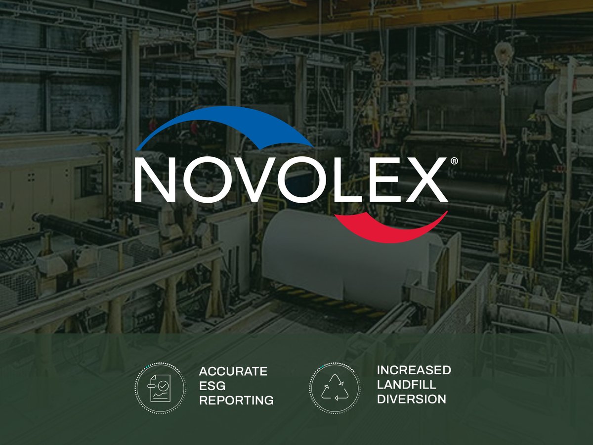 image of the novolex logo with icons for accurate ESG reporting and increased landfill diversion