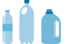 Illustration of a plastic water bottle, a plastic soda liter, and a detergent bottle.