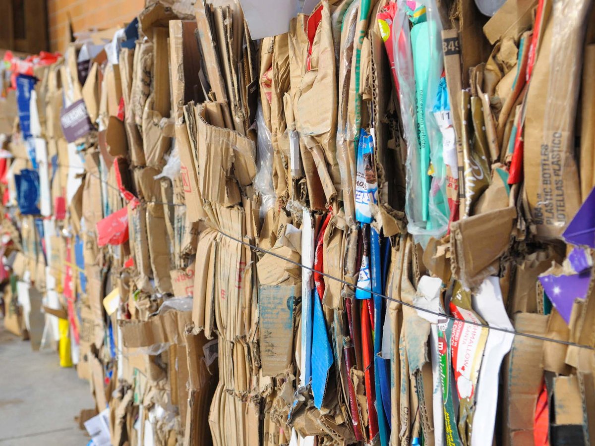 stacks of baled cardboard