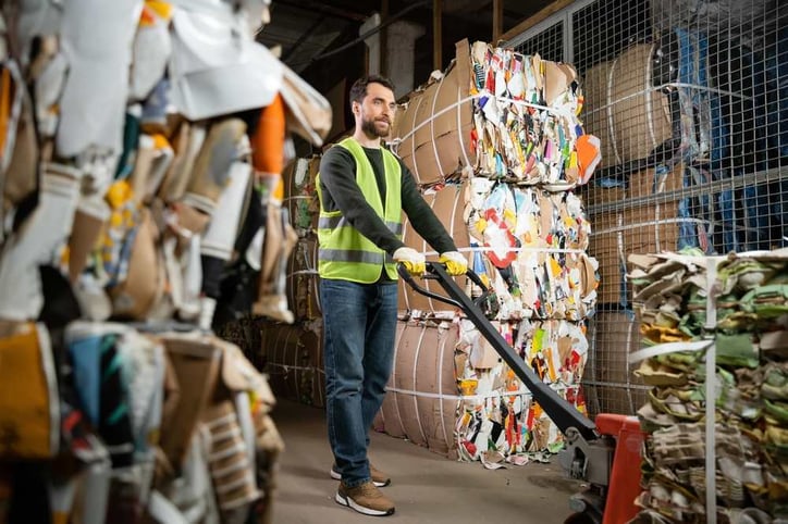 A worker sorts logistics waste.
