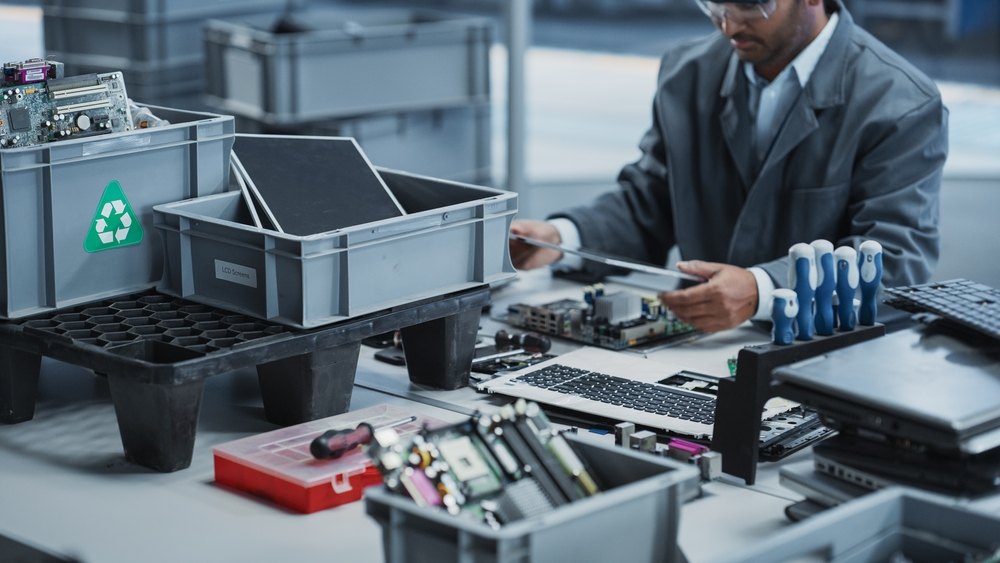 Process Of Recycling Computer Components For Production Of New Devices.