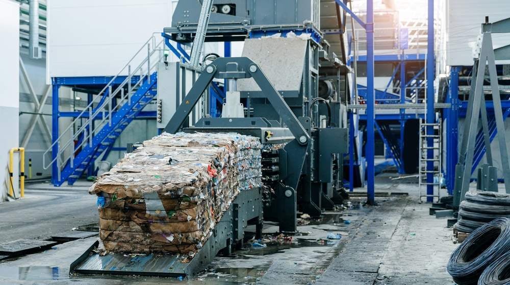 Industrial paper recycling, baled and pressed.