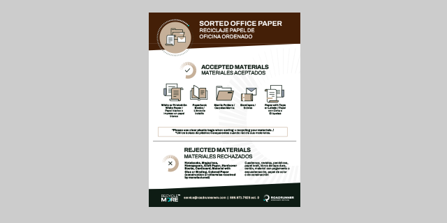 Sorted Office Paper Recycling label in the bilingual languages of English and Spanish