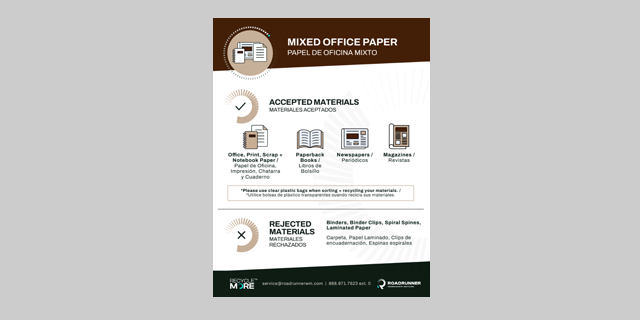Mixed Office Paper Recycling label in the bilingual languages of English and Spanish