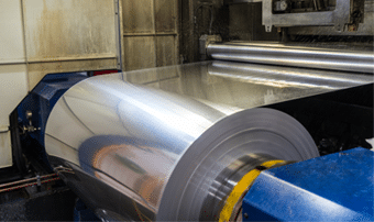 An assembly line producing aluminum